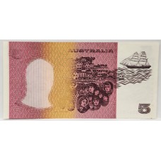AUSTRALIA 1990 . FIVE 5 DOLLARS BANKNOTE . FRASER/HIGGINS . ERROR . MISSING COLOUR ONE SIDE